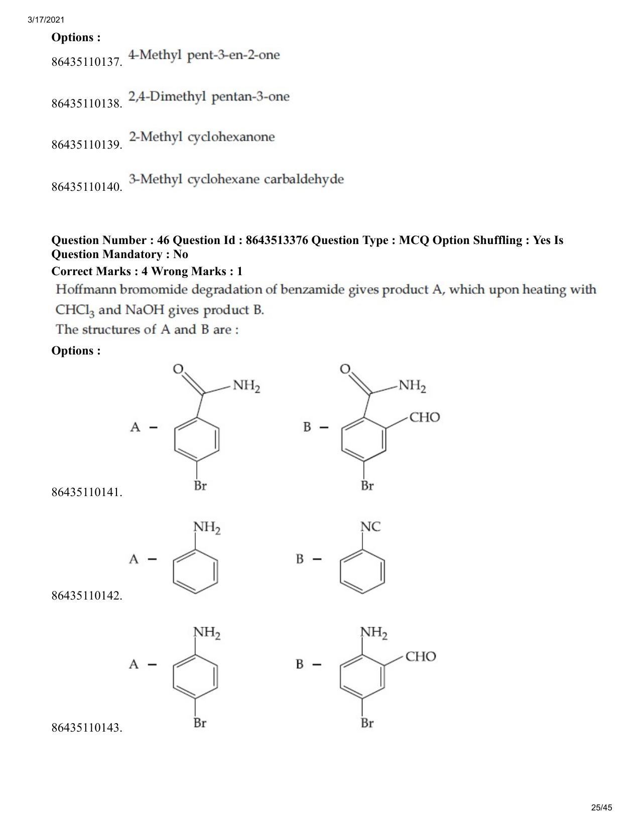 JEE Mains 2021: BTech (Shift 1) 17-03-2021 Question Paper - Page 25