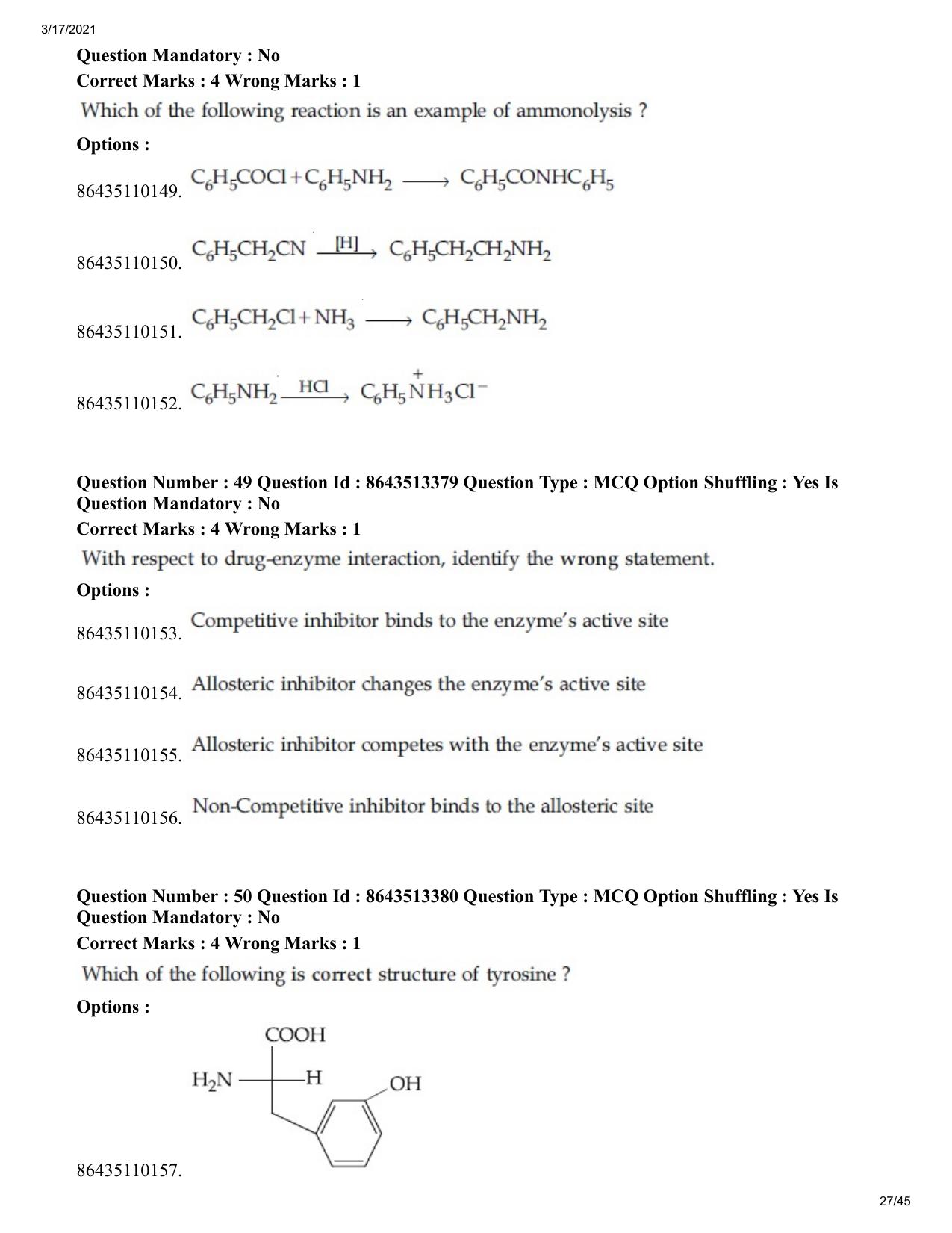 JEE Mains 2021: BTech (Shift 1) 17-03-2021 Question Paper - Page 27