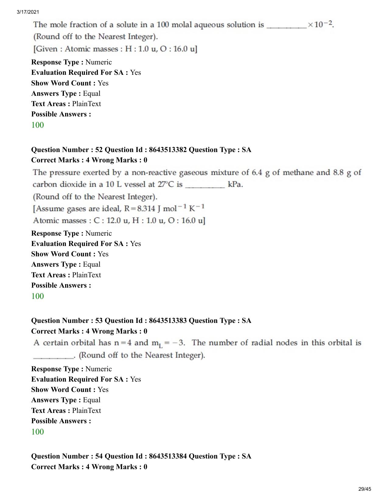 JEE Mains 2021: BTech (Shift 1) 17-03-2021 Question Paper - Page 29
