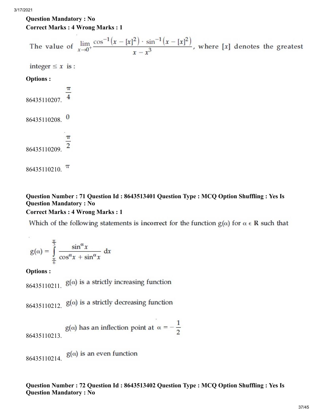 JEE Mains 2021: BTech (Shift 1) 17-03-2021 Question Paper - Page 37