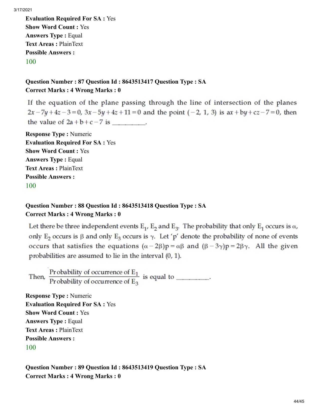 JEE Mains 2021: BTech (Shift 1) 17-03-2021 Question Paper - Page 44
