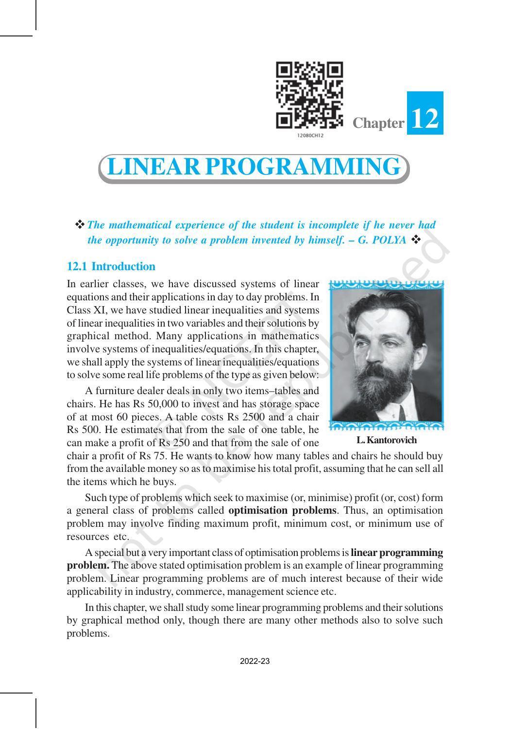 NCERT Book for Class 12 Maths Chapter 12 Linear Programming - Page 1