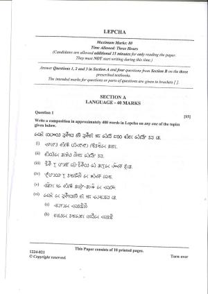 ISC Class 12 Lepcha 2024 Question Paper
