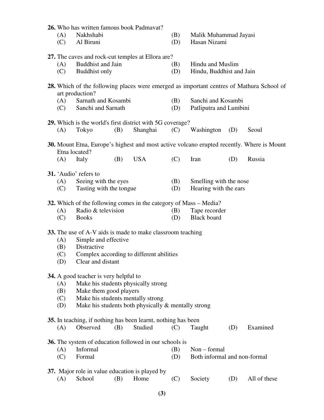 Chandigarh B.Ed 2019 Question Paper - Set A - Page 3