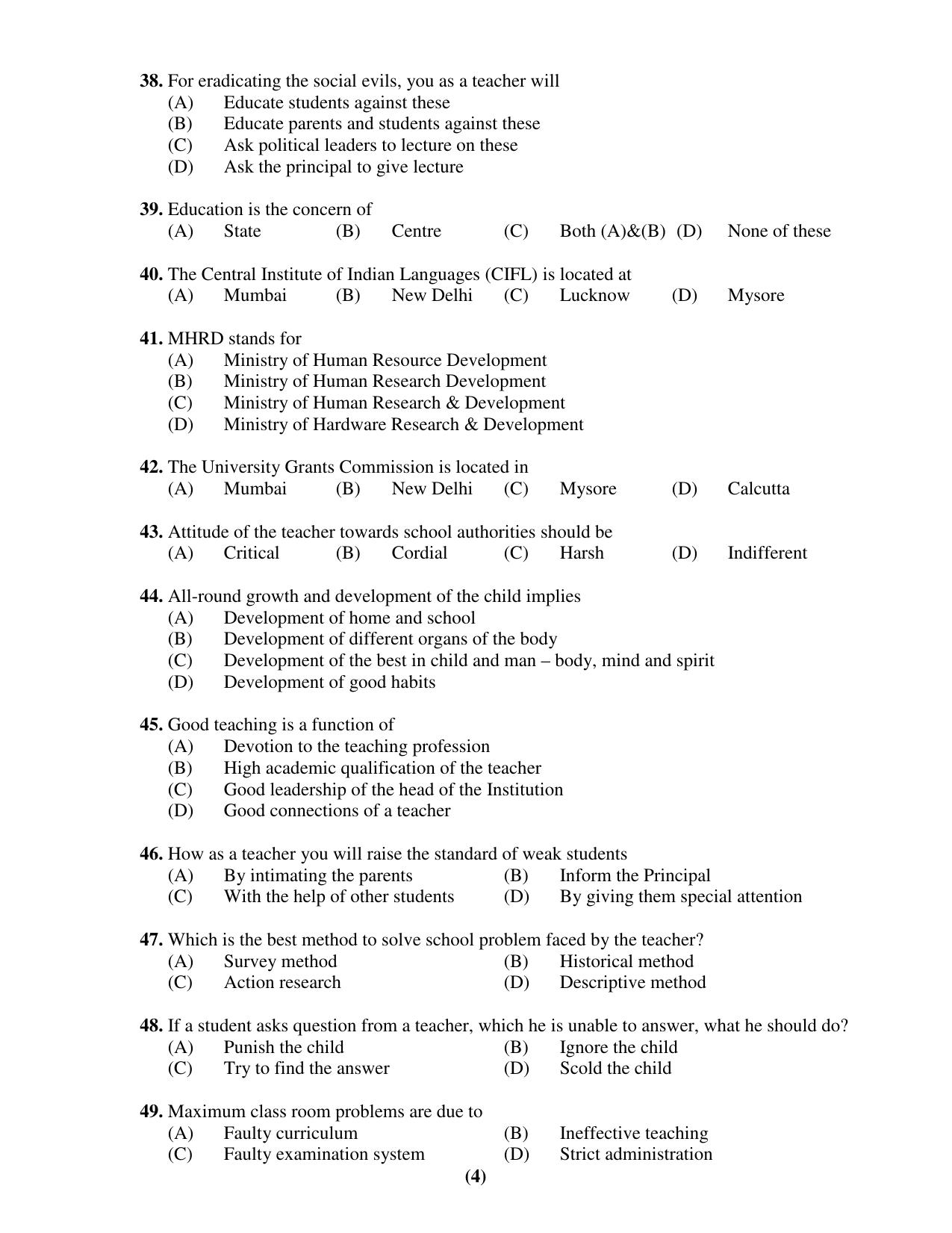 Chandigarh B.Ed 2019 Question Paper - Set A - Page 4