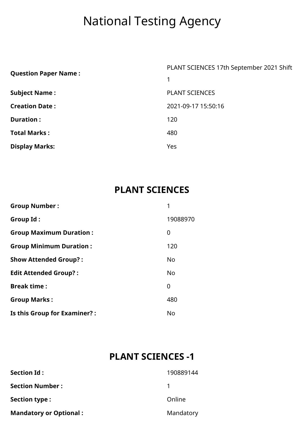 ICAR AIEEA PG 2021 PLANT SCIENCES Question Paper - Page 1