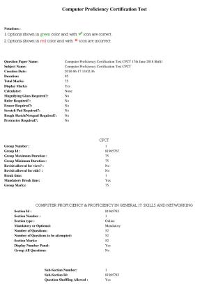 MP CPCT 17th June 2018 English Question Paper Shift 1