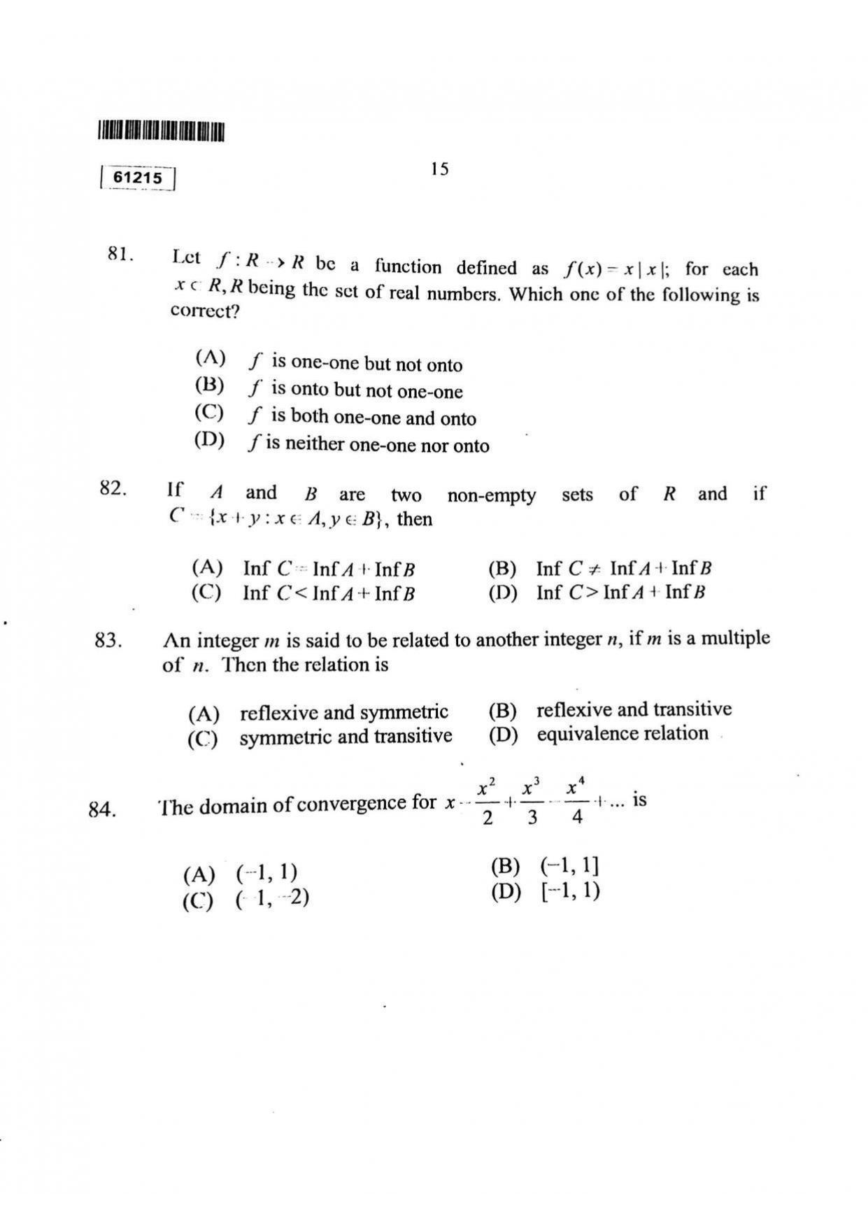 CUSAT CAT 2015 Mathematics Question Paper - Page 16
