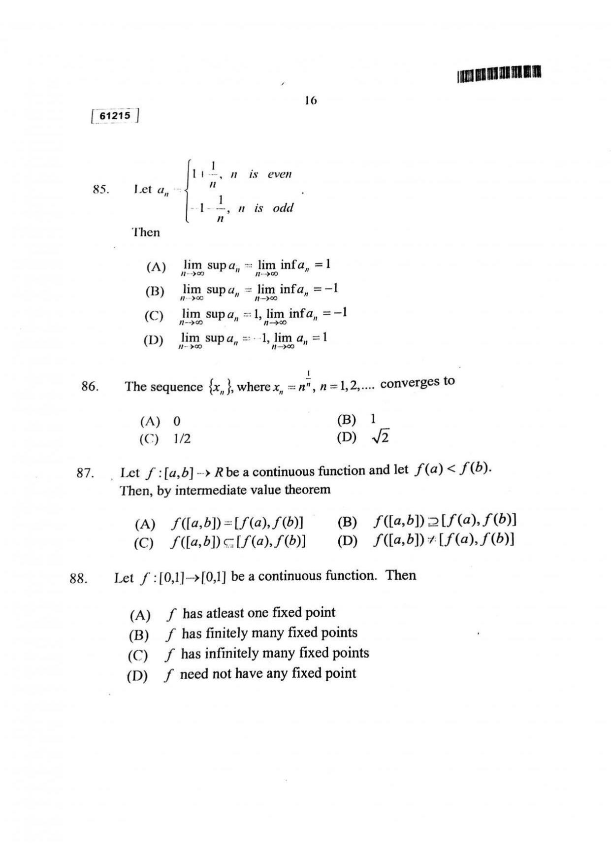 CUSAT CAT 2015 Mathematics Question Paper - Page 17