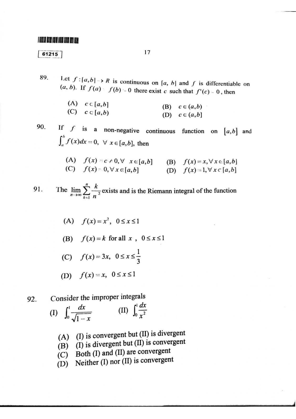 CUSAT CAT 2015 Mathematics Question Paper - Page 18