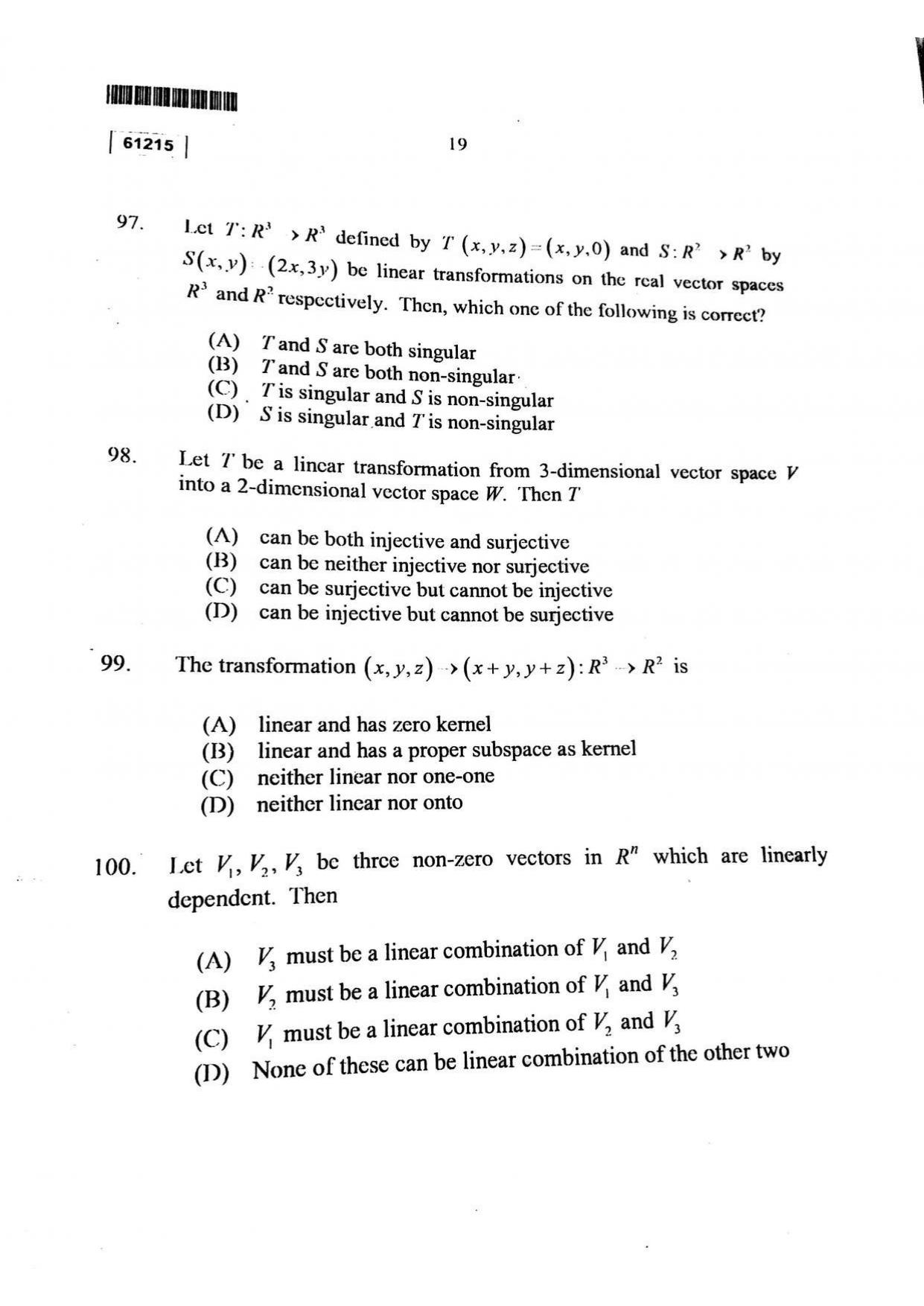 CUSAT CAT 2015 Mathematics Question Paper - Page 20