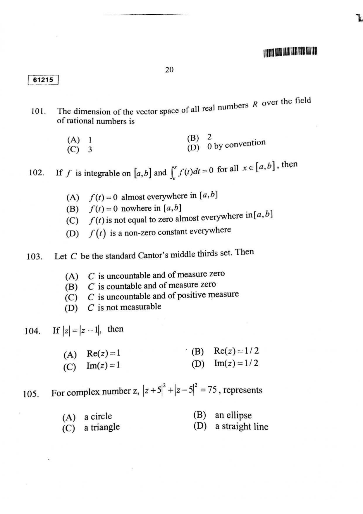 CUSAT CAT 2015 Mathematics Question Paper - Page 21
