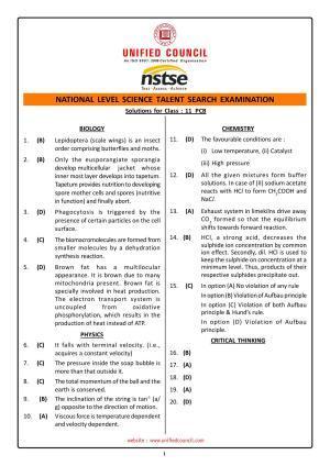 2023 Class 11 PCB NSTSE Key & Solutions