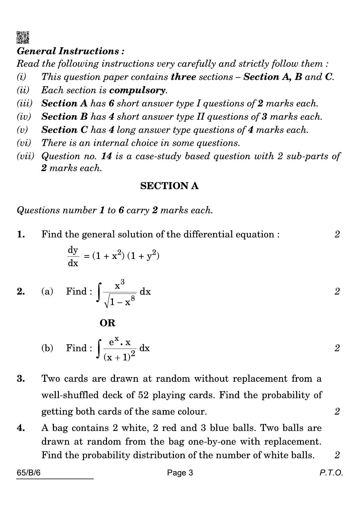 CBSE Class 12 65-B-6 Maths Blind 2022 Compartment Question Paper - Page 3
