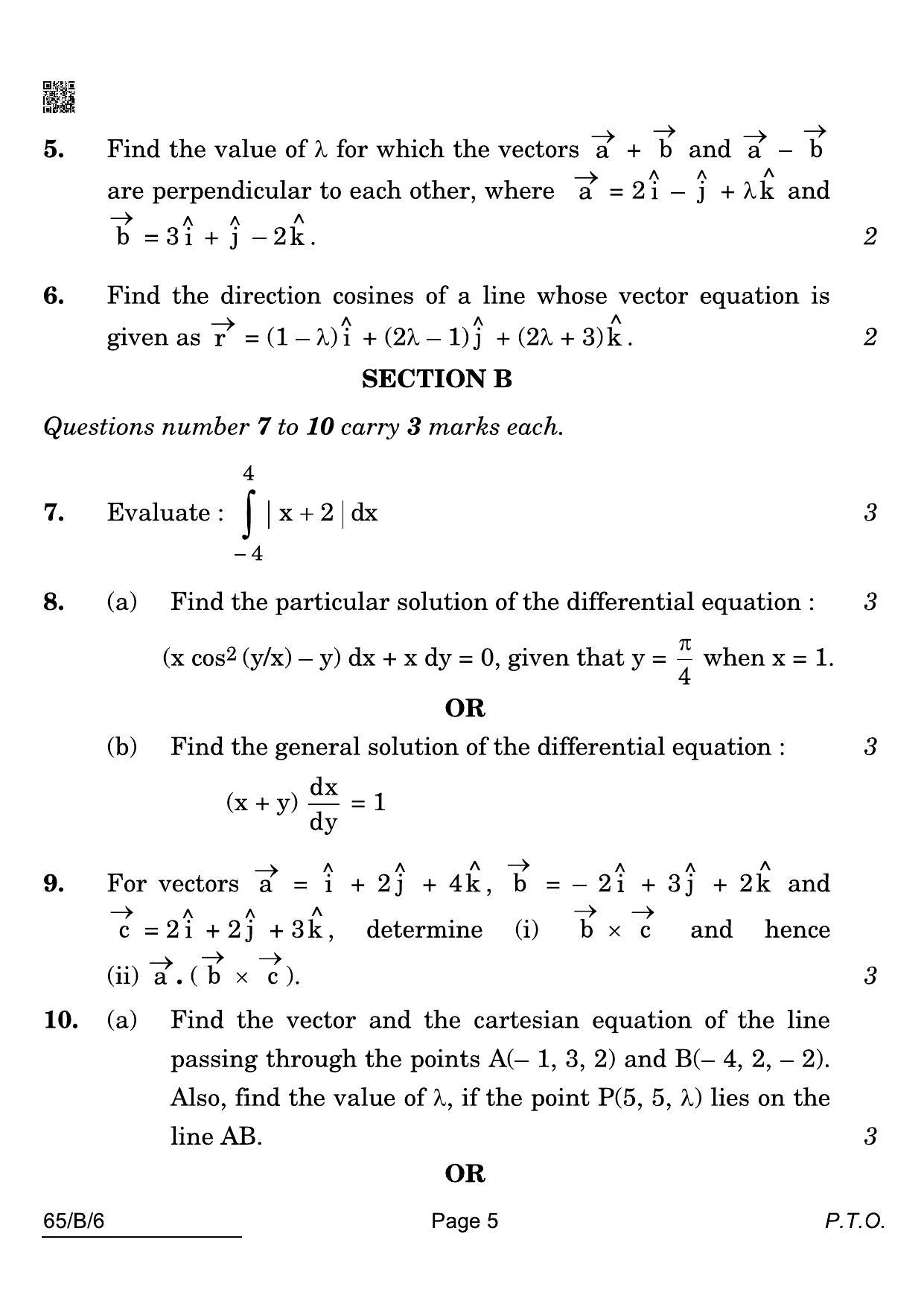 CBSE Class 12 65 B 6 Maths Blind 2022 Compartment Question Paper