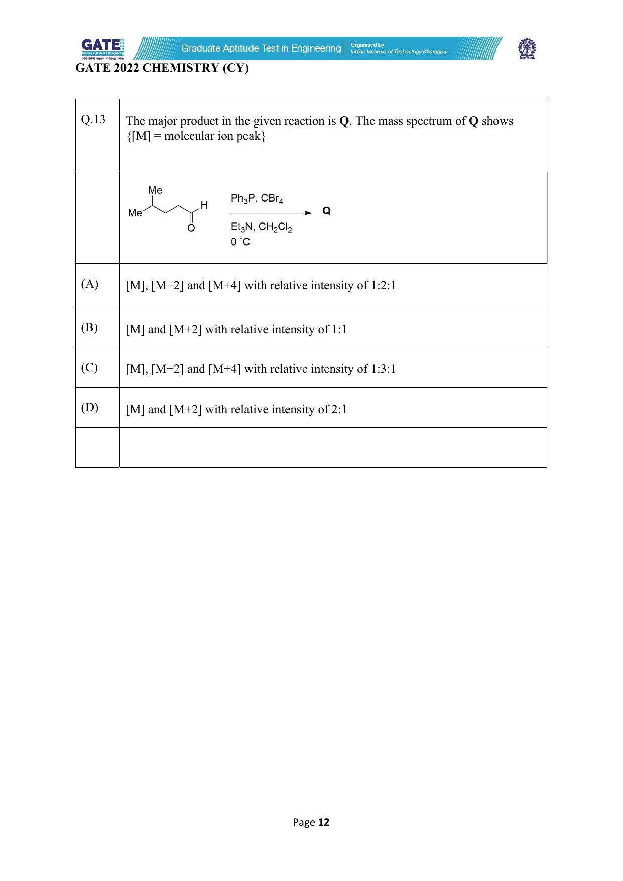 GATE 2022 Chemistry (Cy) Question Paper - Page 12