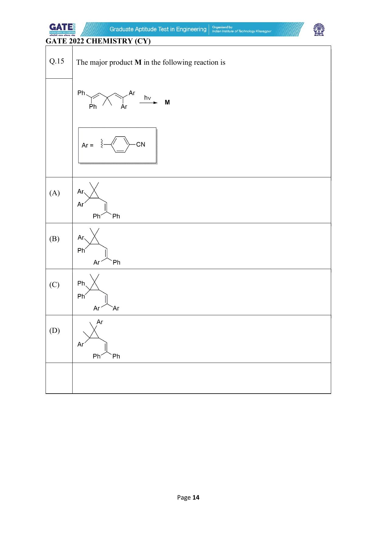 GATE 2022 Chemistry (Cy) Question Paper - Page 14