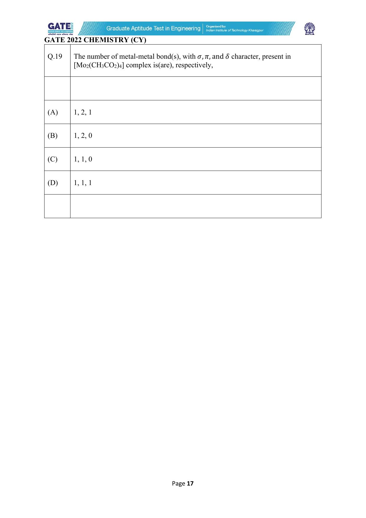 GATE 2022 Chemistry (Cy) Question Paper - Page 17