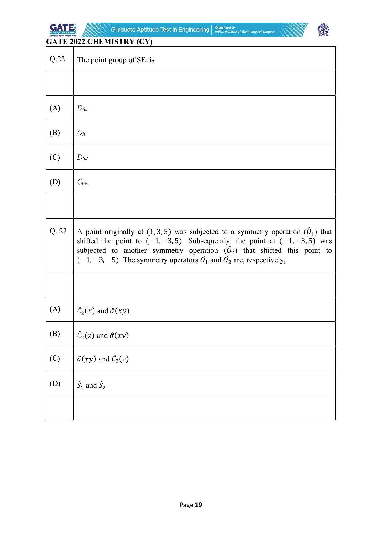 GATE 2022 Chemistry (Cy) Question Paper - Page 19