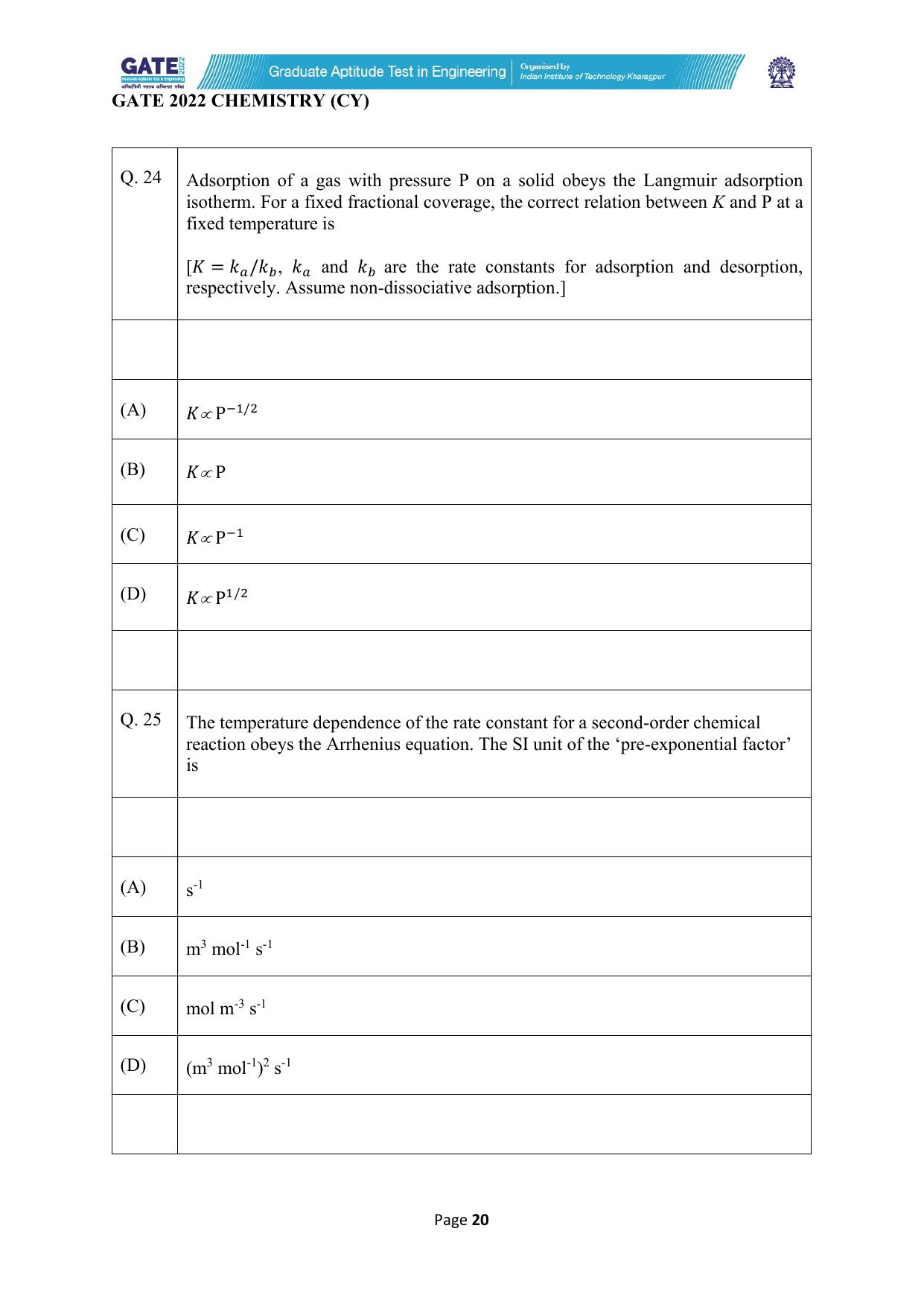GATE 2022 Chemistry (Cy) Question Paper - Page 20