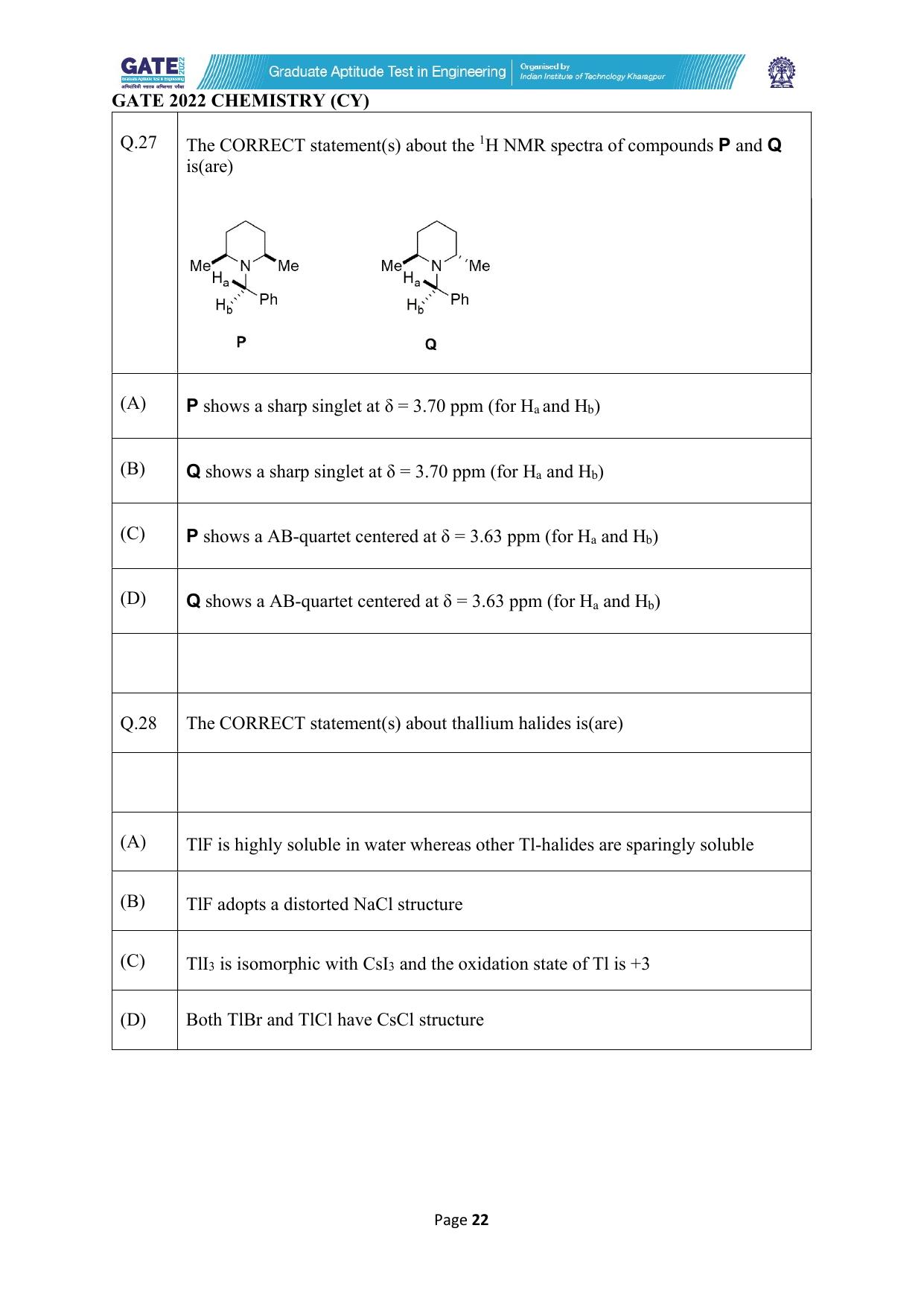 GATE 2022 Chemistry (Cy) Question Paper - Page 22