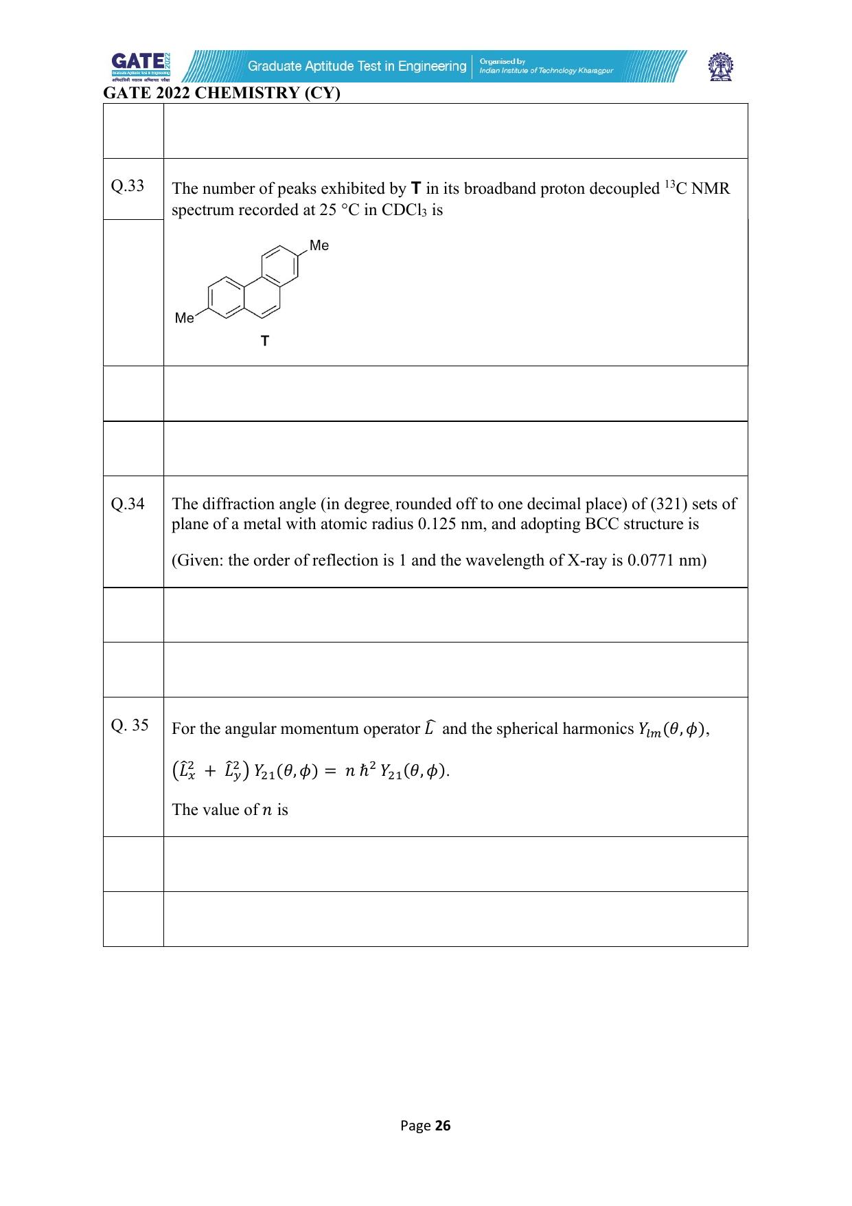 GATE 2022 Chemistry (Cy) Question Paper - Page 26