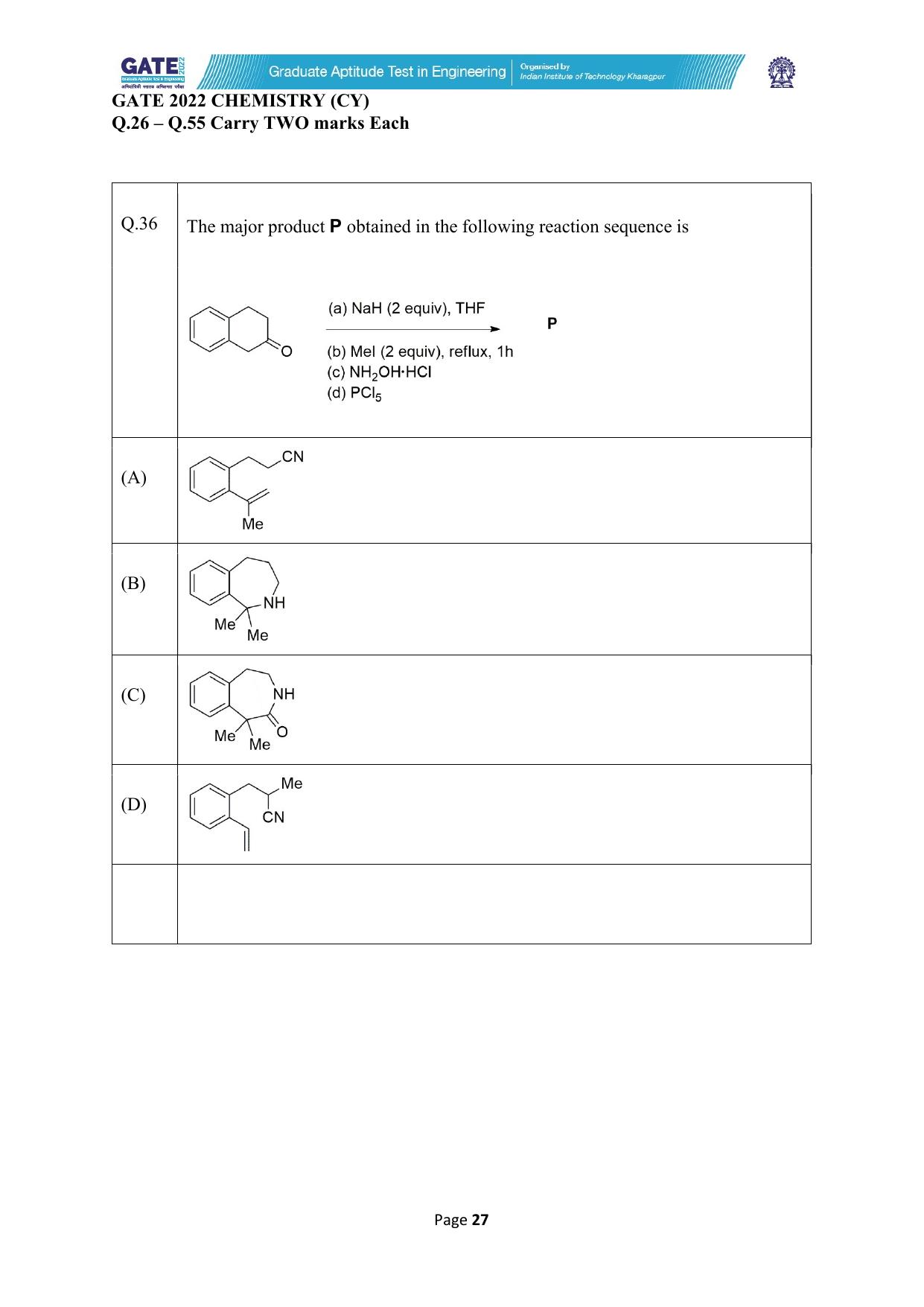 GATE 2022 Chemistry (Cy) Question Paper - Page 27