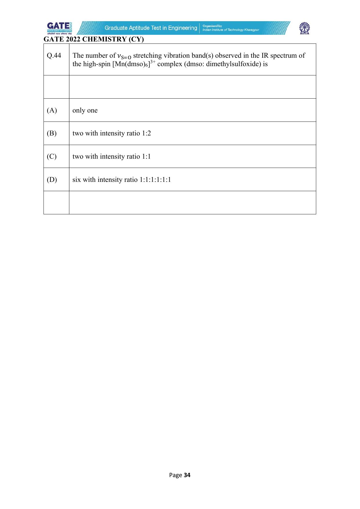 GATE 2022 Chemistry (Cy) Question Paper - Page 34