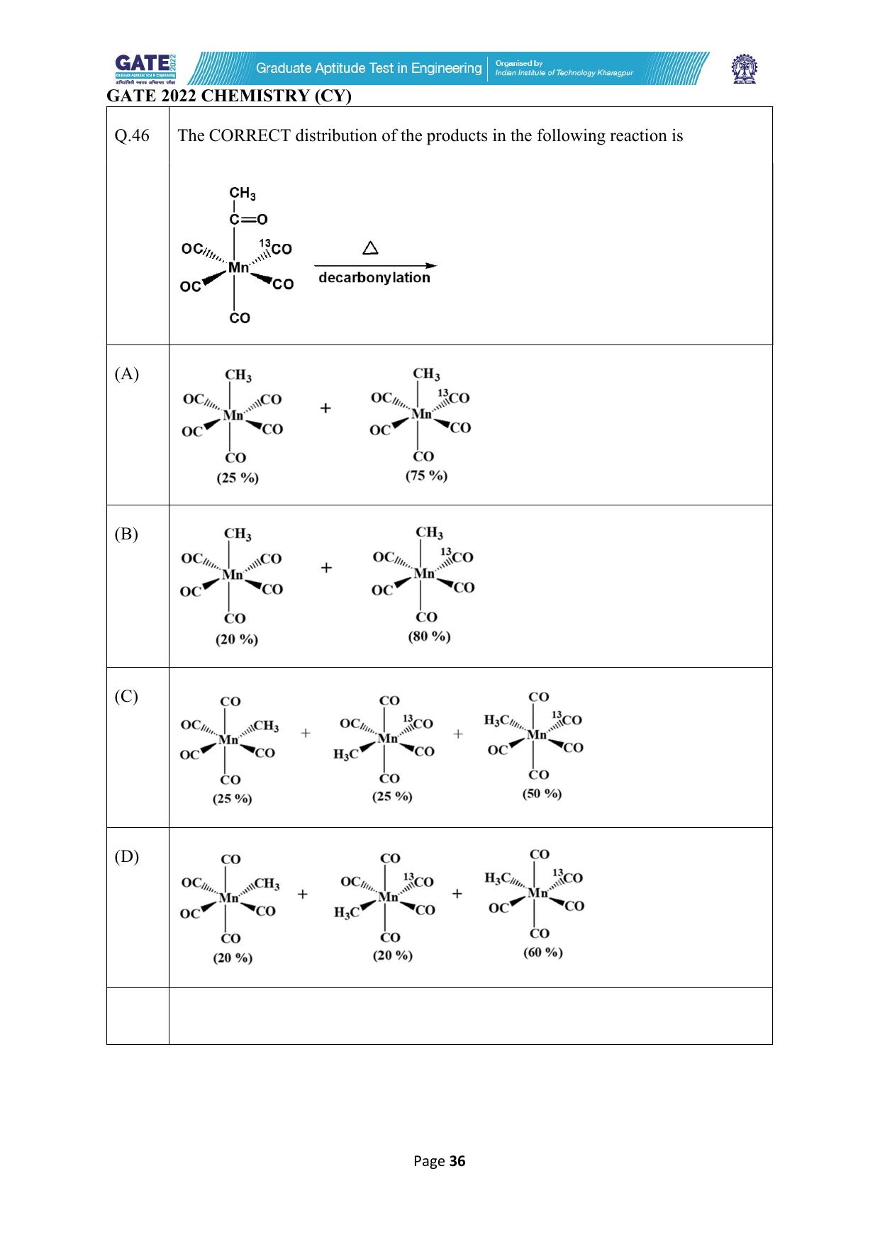 GATE 2022 Chemistry (Cy) Question Paper - Page 36