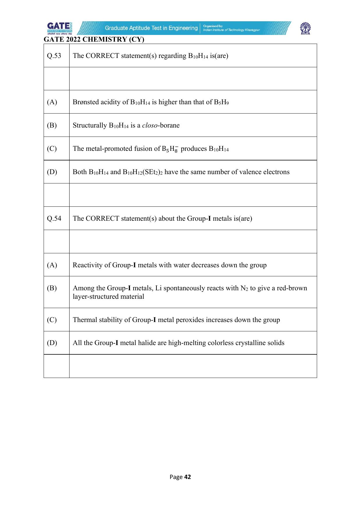 GATE 2022 Chemistry (Cy) Question Paper - Page 42