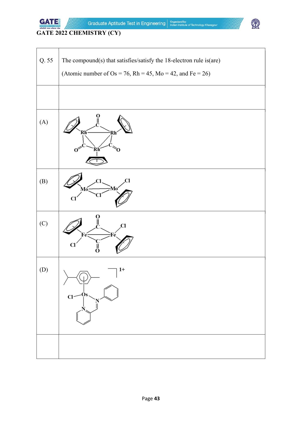 GATE 2022 Chemistry (Cy) Question Paper - Page 43
