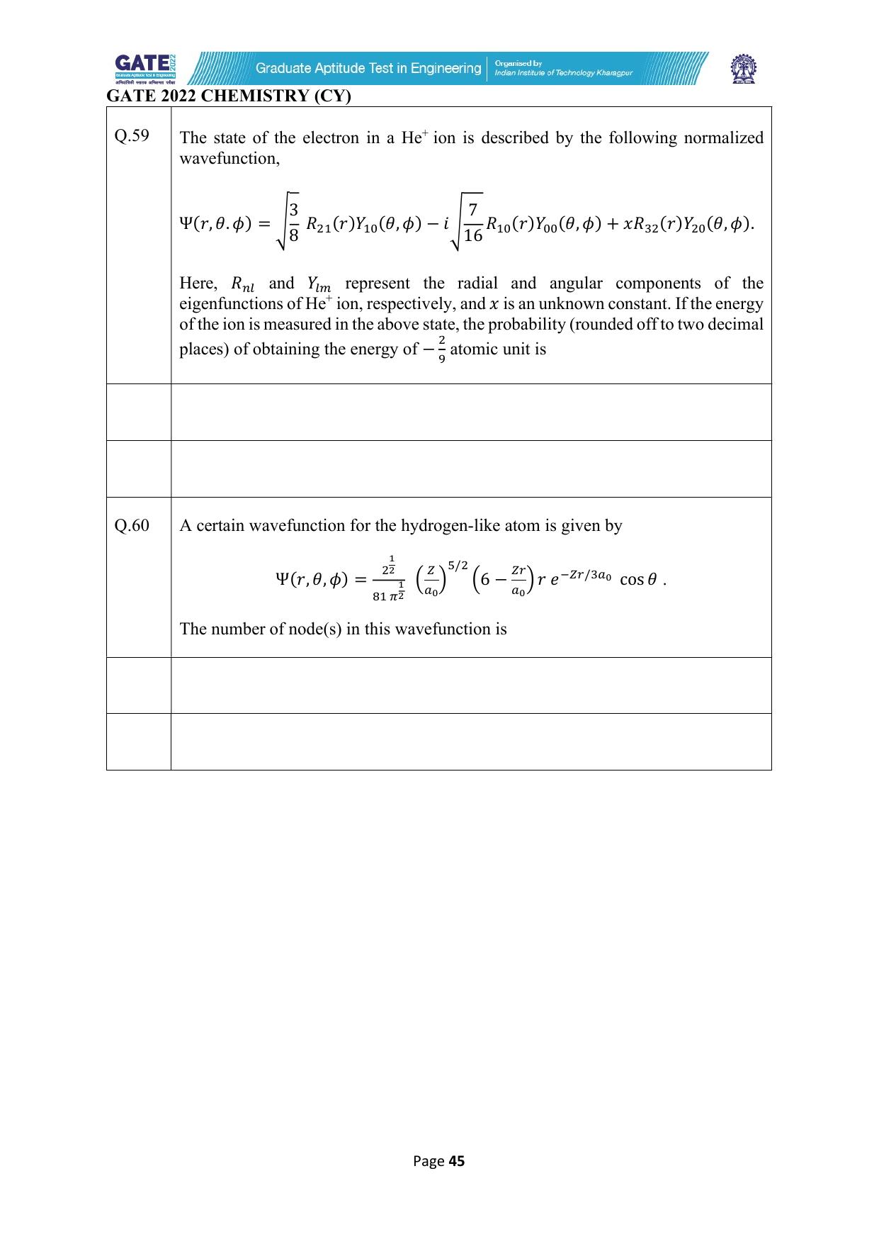 GATE 2022 Chemistry (Cy) Question Paper - Page 45