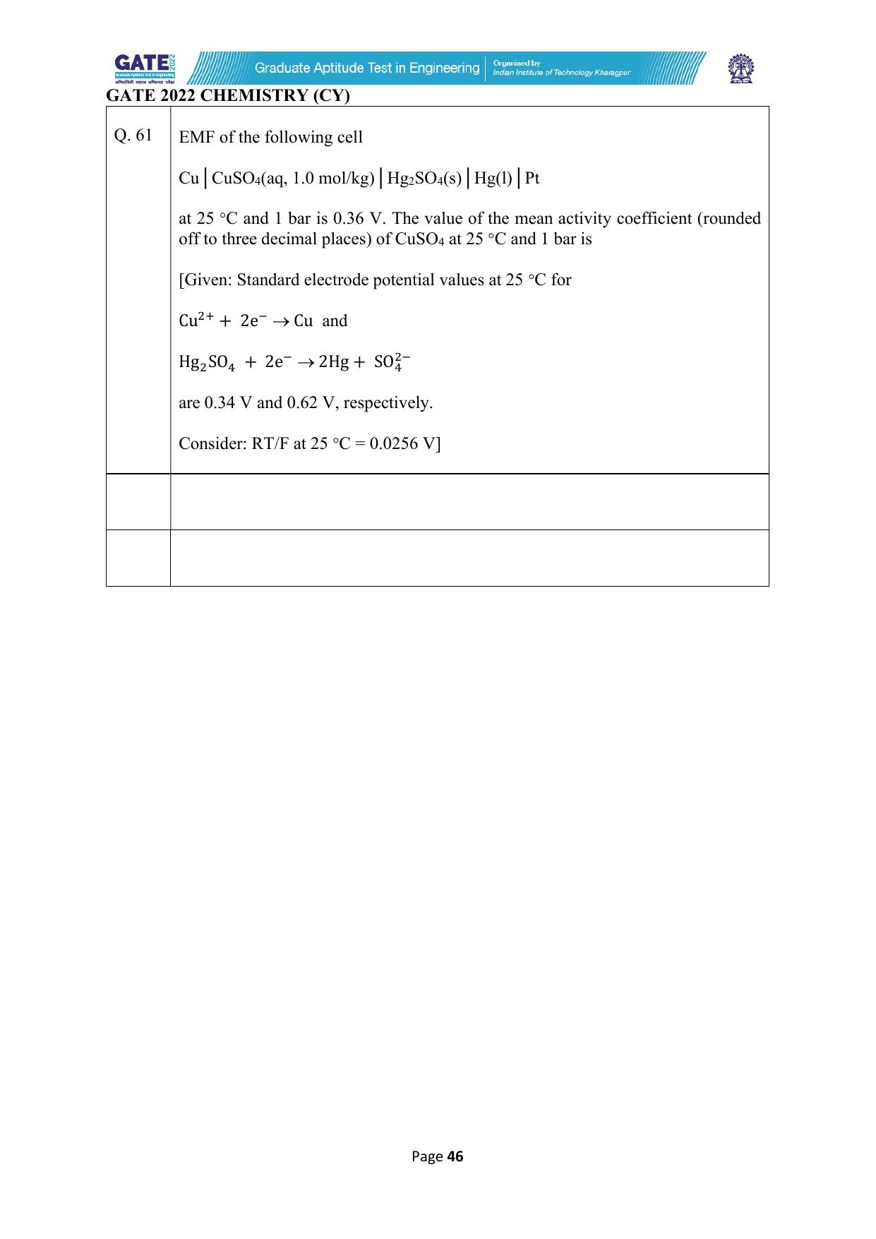 GATE 2022 Chemistry (Cy) Question Paper - Page 46