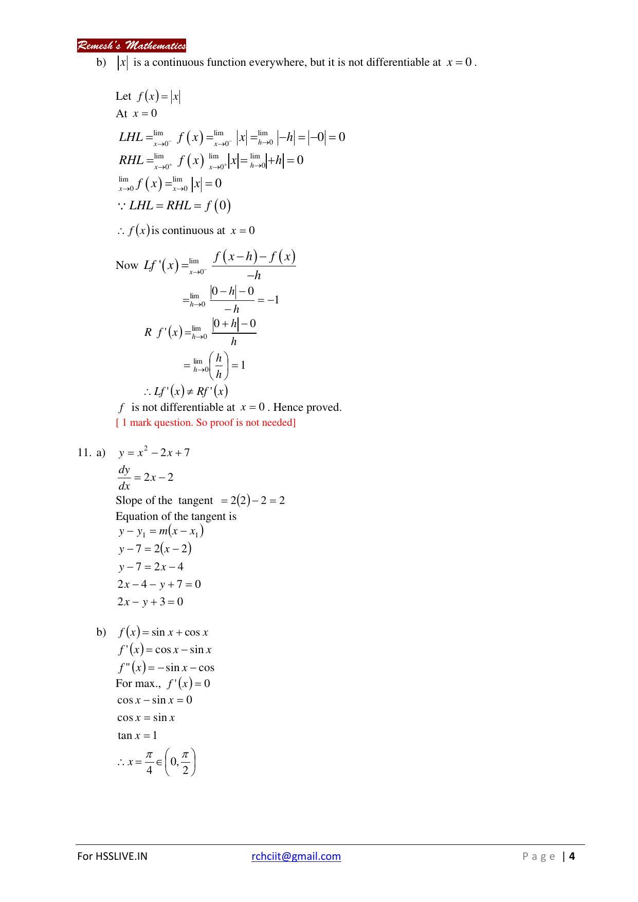 Kerala Plus Two 2018 Maths (Science) Model Answer Key - Page 4