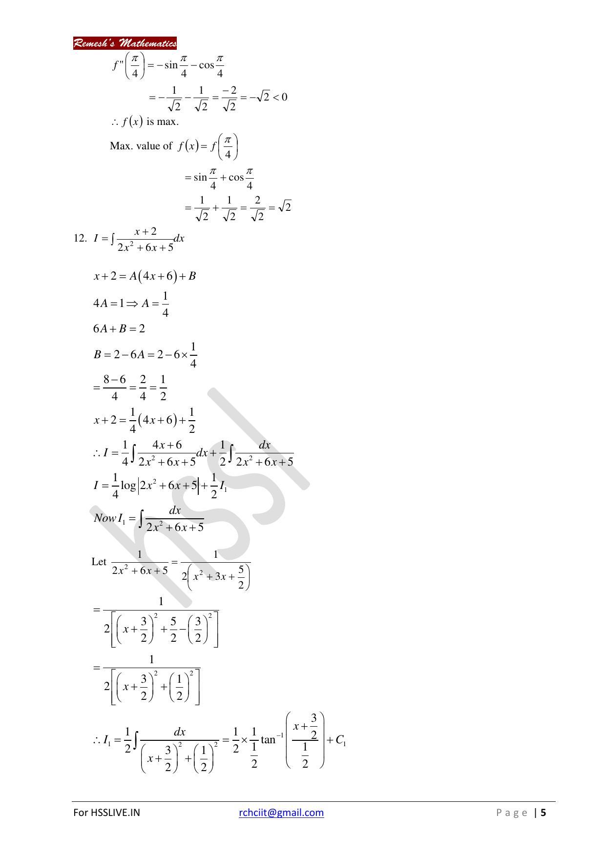 Kerala Plus Two 2018 Maths (Science) Model Answer Key - Page 5