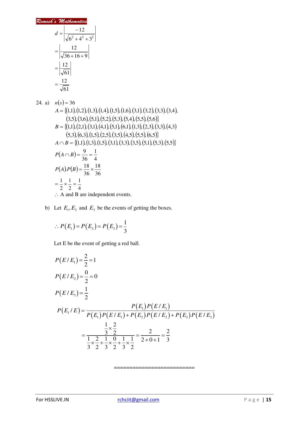Kerala Plus Two 2018 Maths (Science) Model Answer Key - Page 15