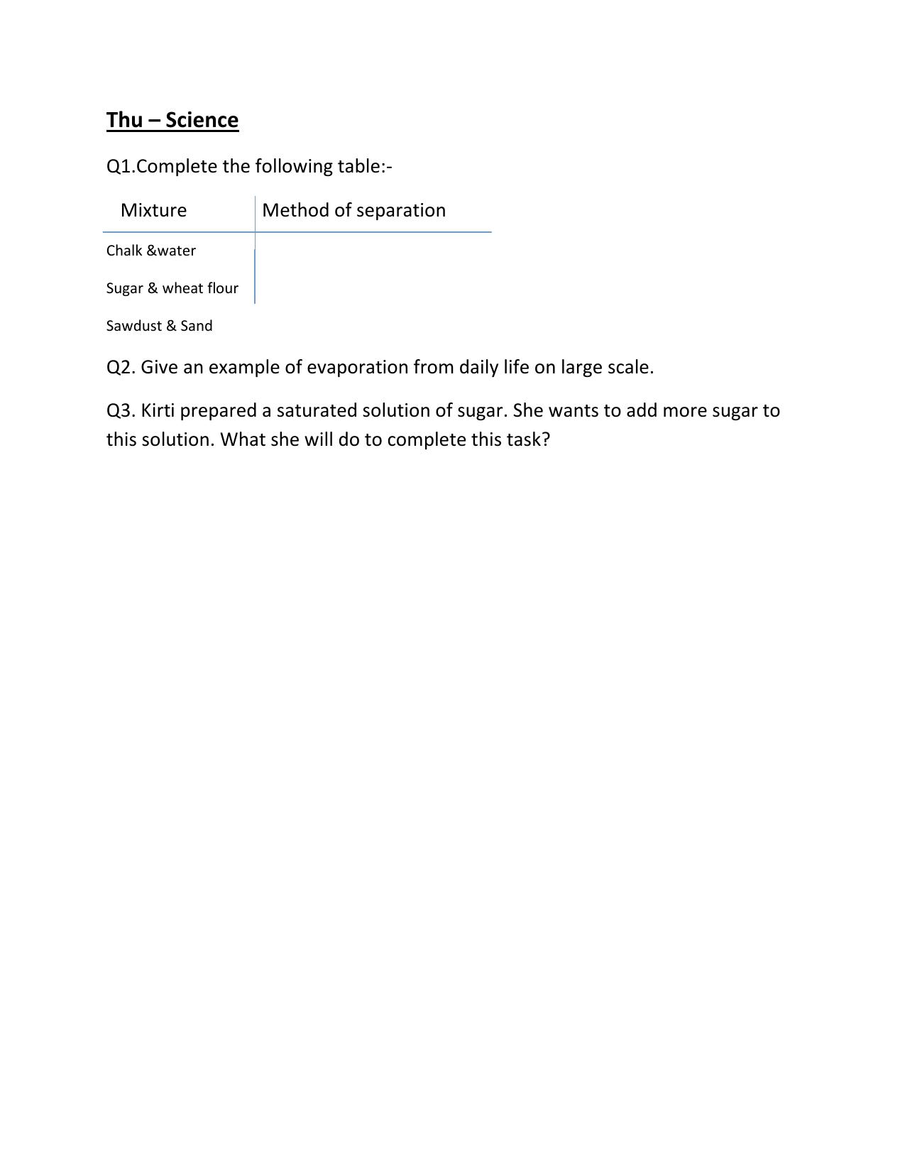CBSE Worksheets for Class 6 Science Assignment 48 - Page 1