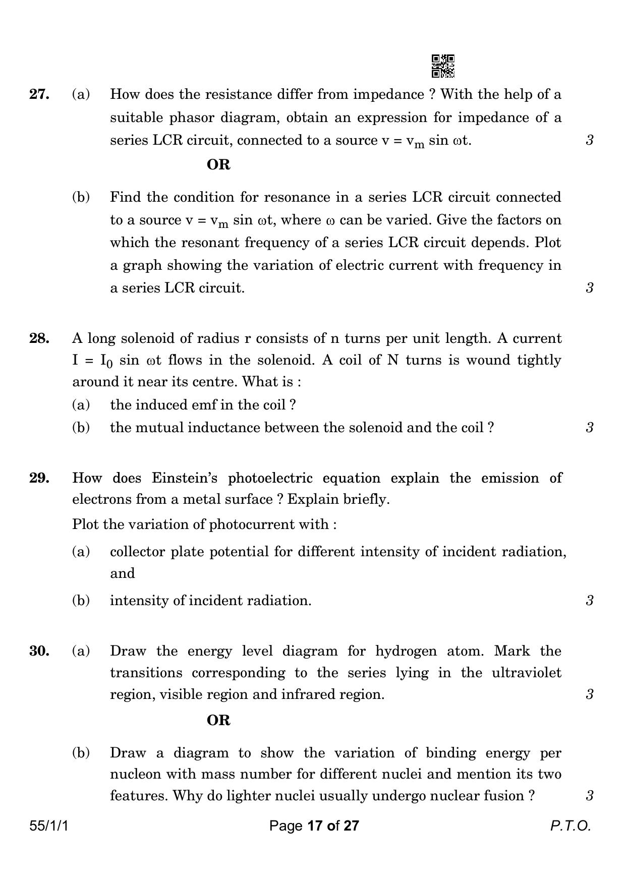 CBSE Class 12 55-1-1 Physics 2023 Question Paper - Page 17