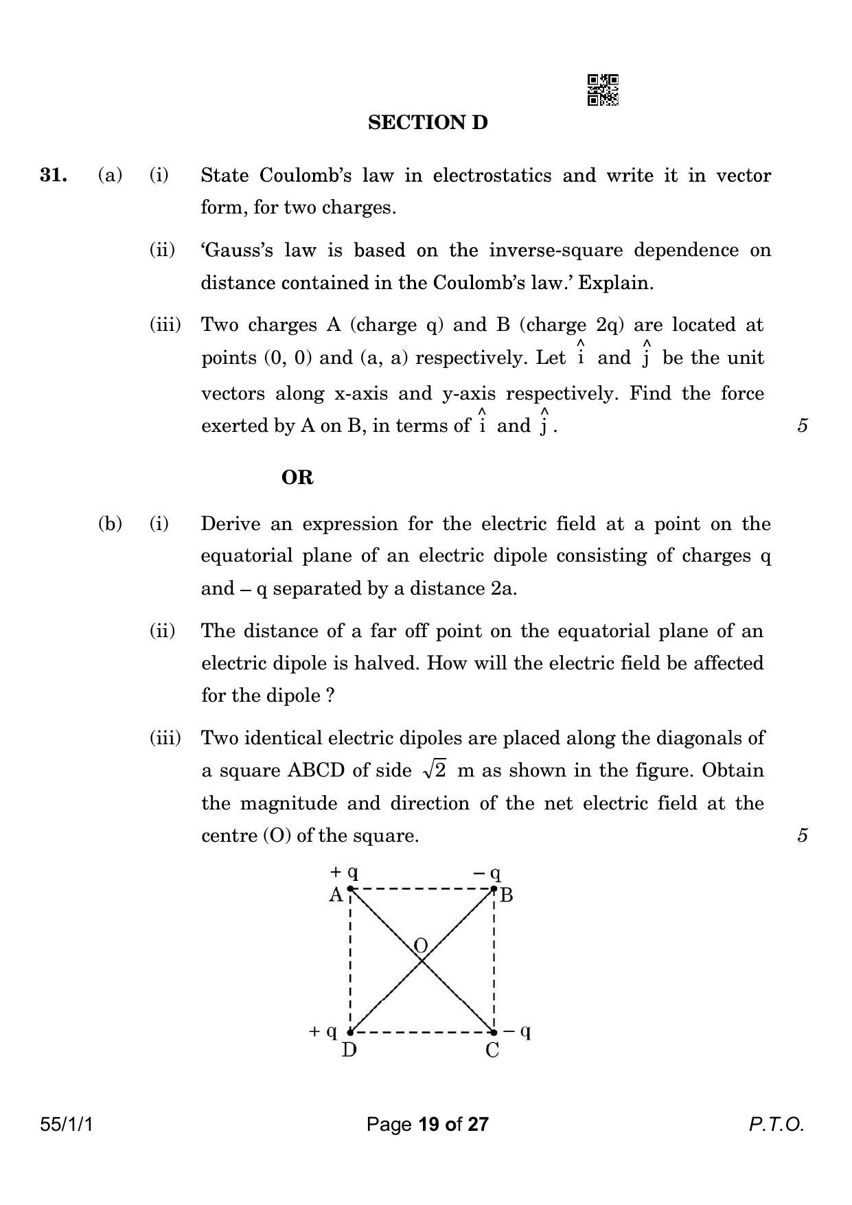 CBSE Class 12 55-1-1 Physics 2023 Question Paper - Page 19