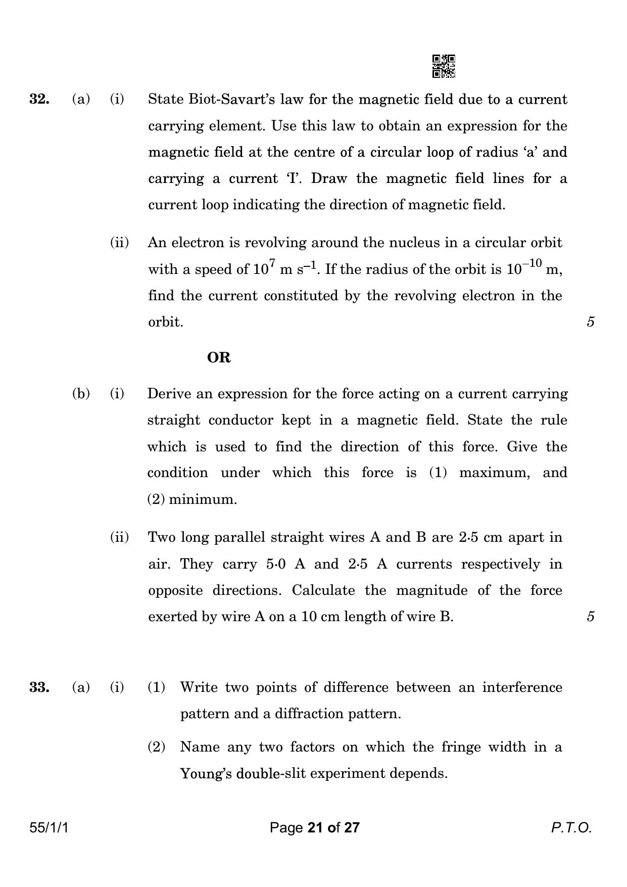 CBSE Class 12 55-1-1 Physics 2023 Question Paper - Page 21