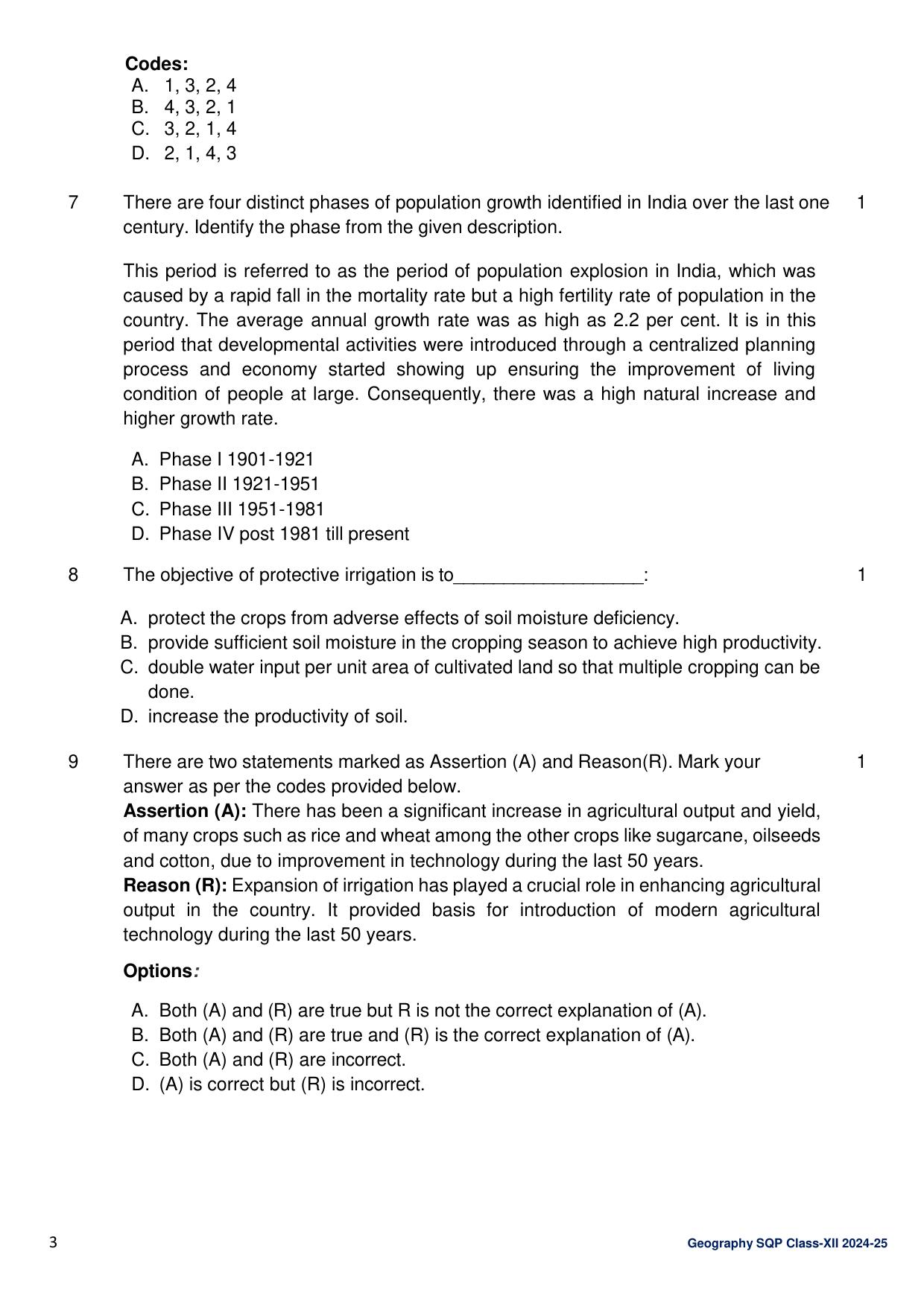 CBSE Class 12 Geography Sample Question Paper 2024-25 - Page 3