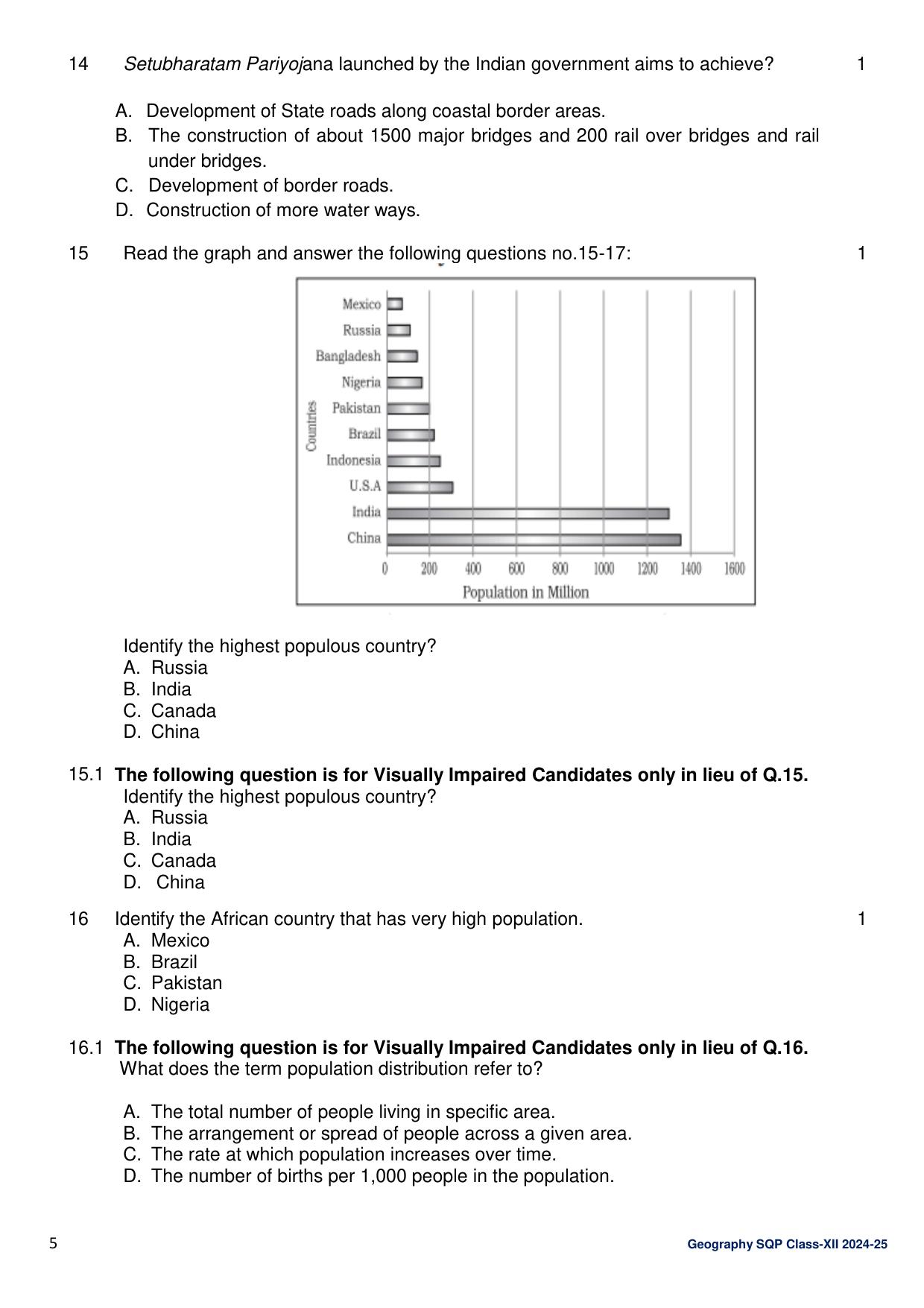 CBSE Class 12 Geography Sample Question Paper 2024-25 - Page 5