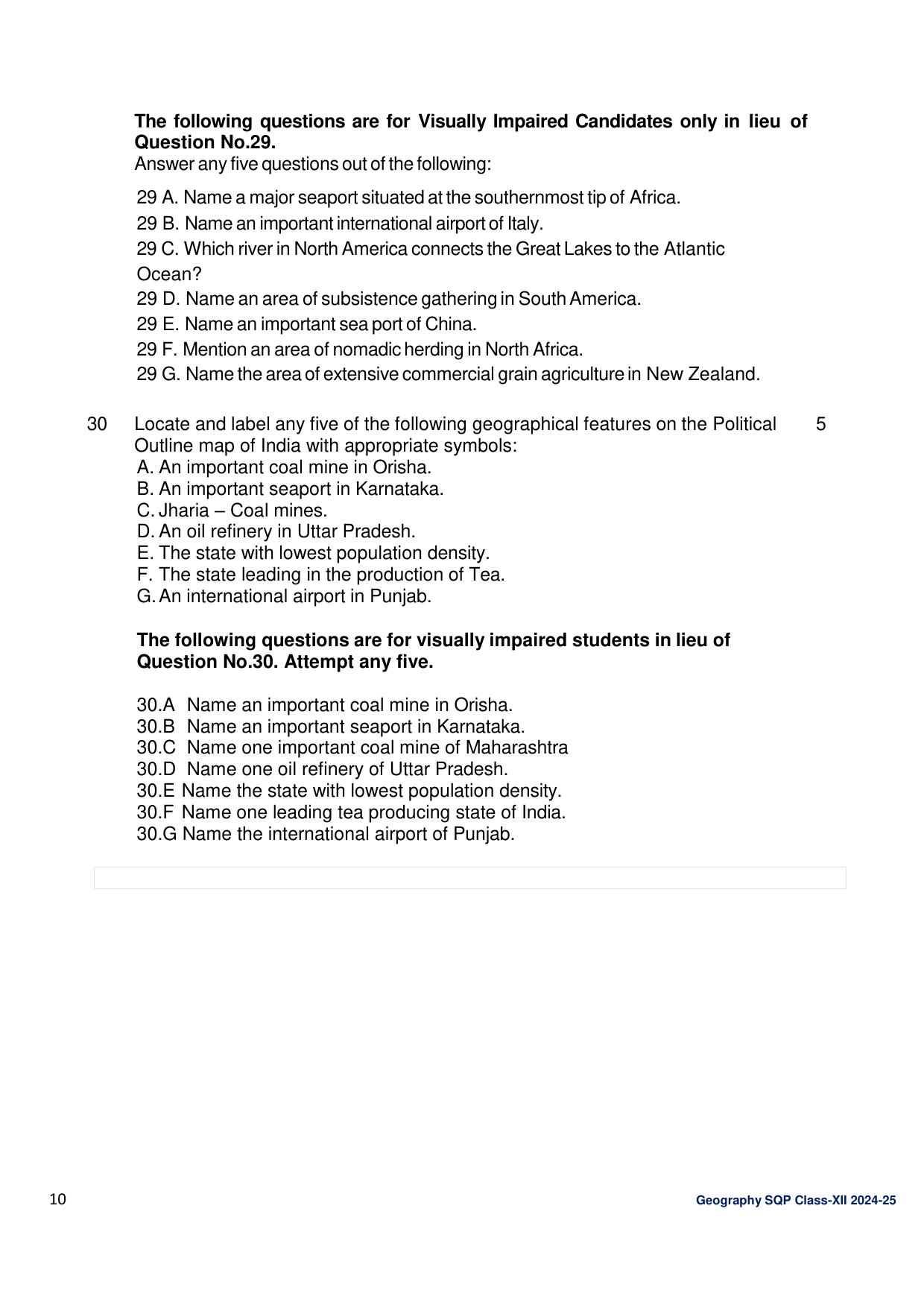 CBSE Class 12 Geography Sample Question Paper 2024-25 - Page 10