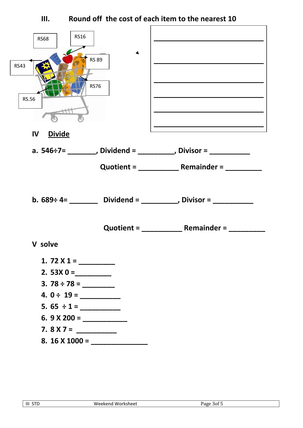 Worksheet for Class 3 Mathematics Assignment 97 - Page 2