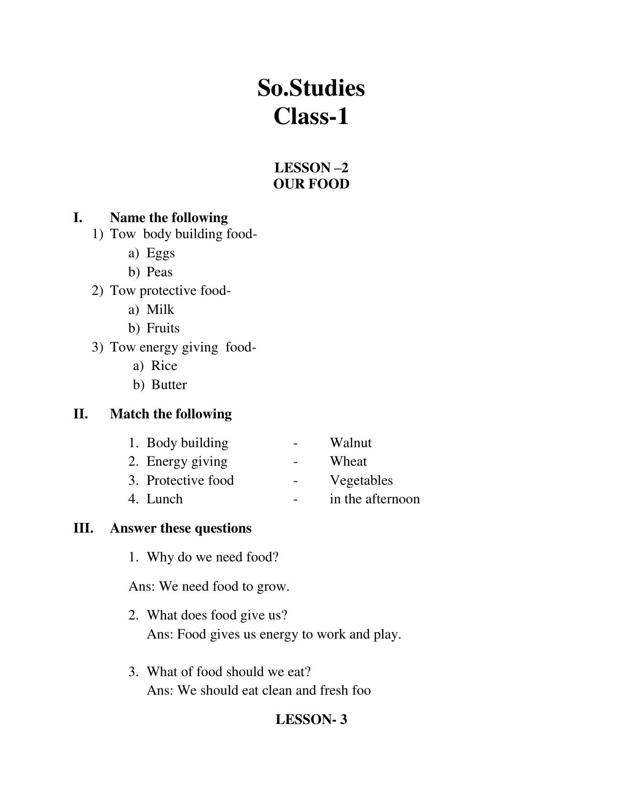 Worksheet for Class 1 Social Studies Assignment 1 - Page 1