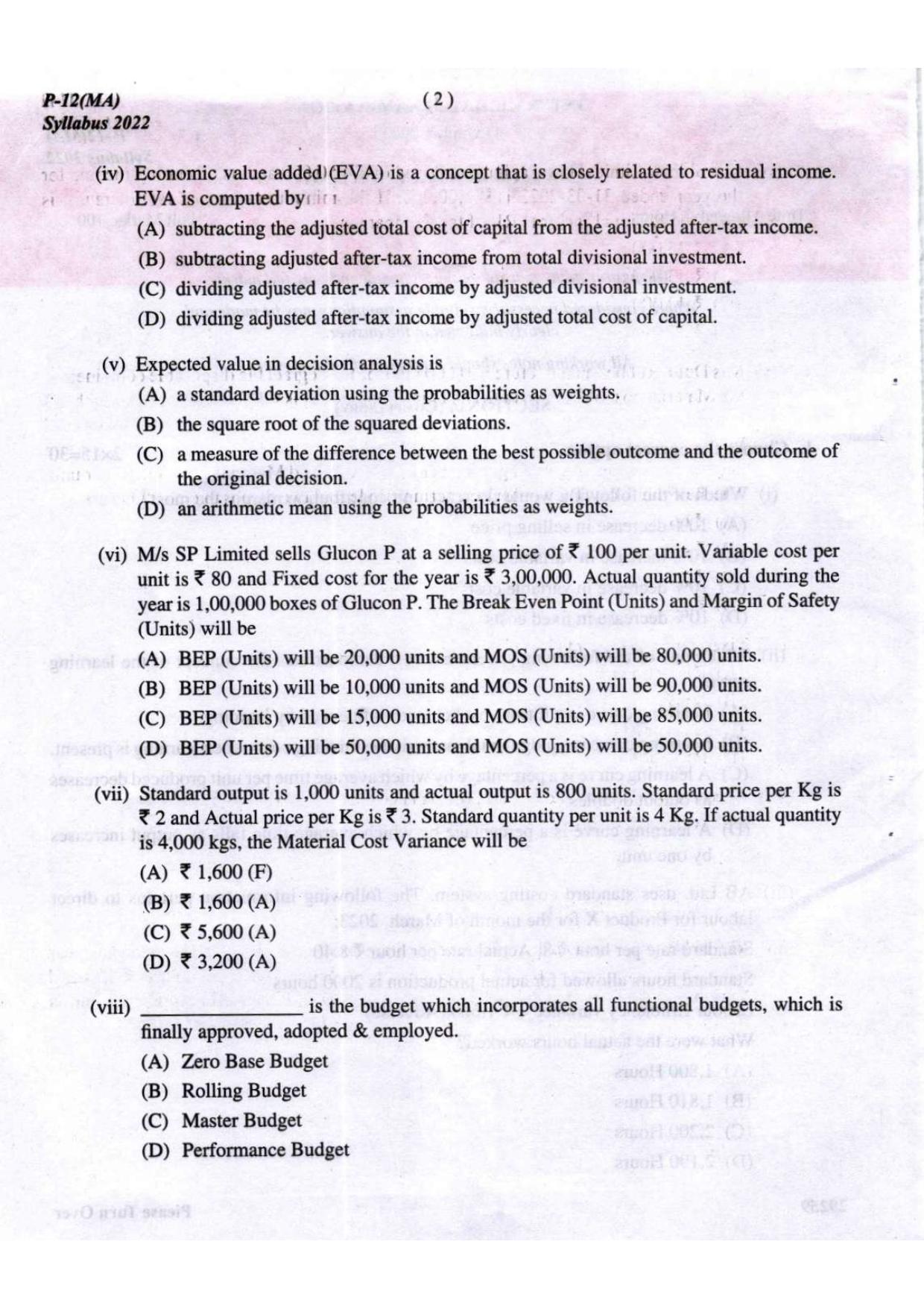 ICMAI Intermediate December 2023 Question Paper - Management Accounting - Page 2