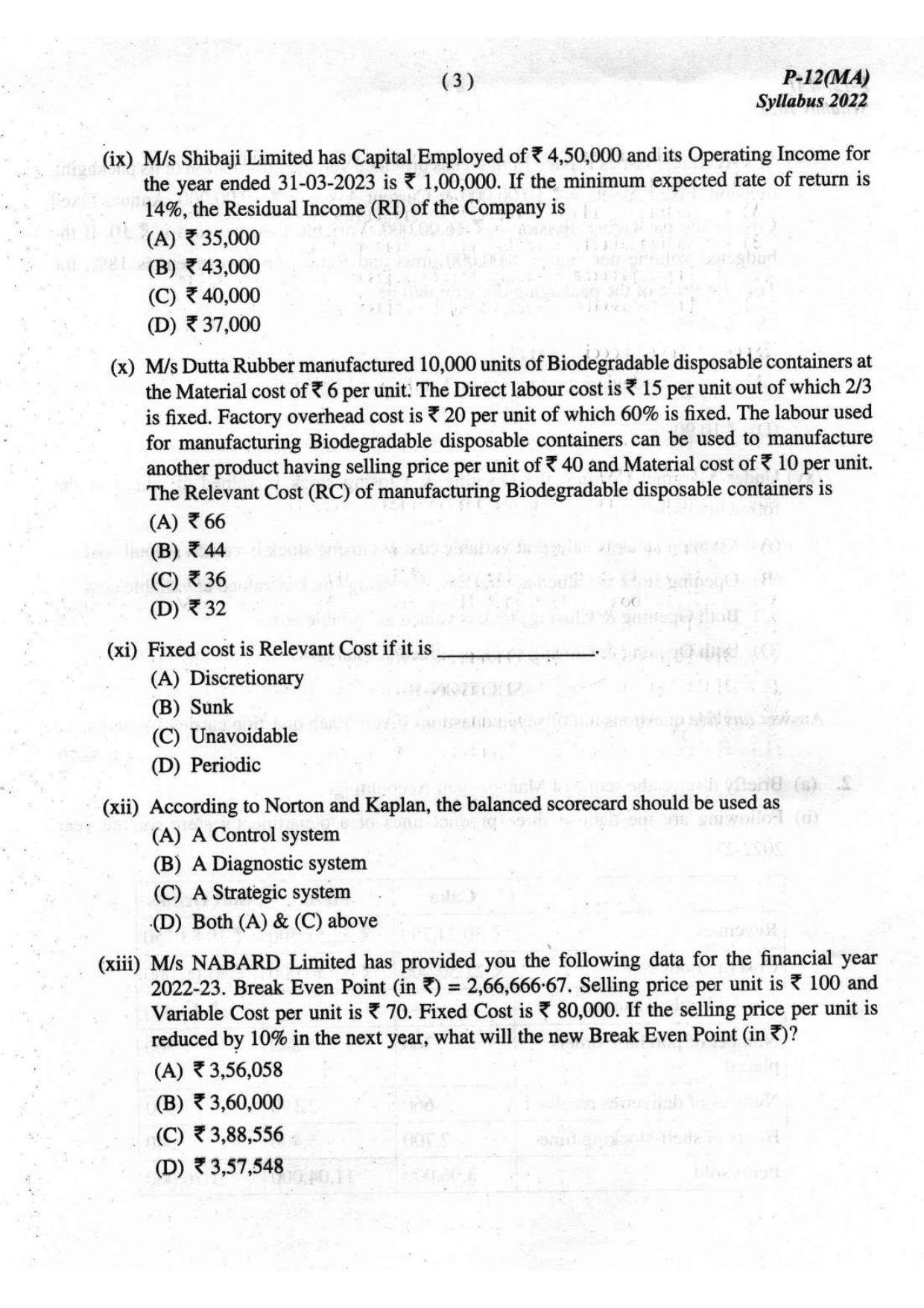 ICMAI Intermediate December 2023 Question Paper - Management Accounting - Page 3