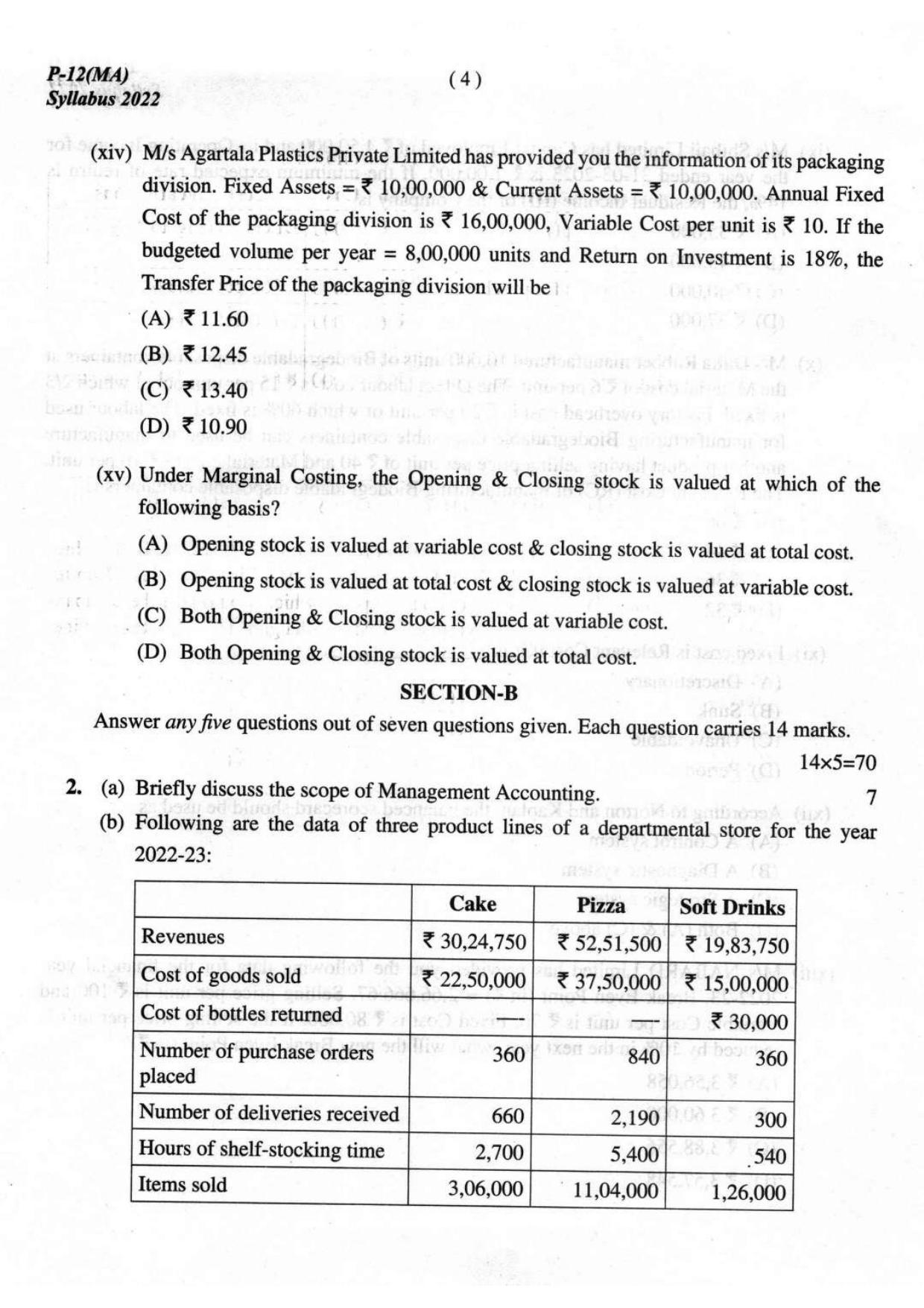 ICMAI Intermediate December 2023 Question Paper - Management Accounting - Page 4