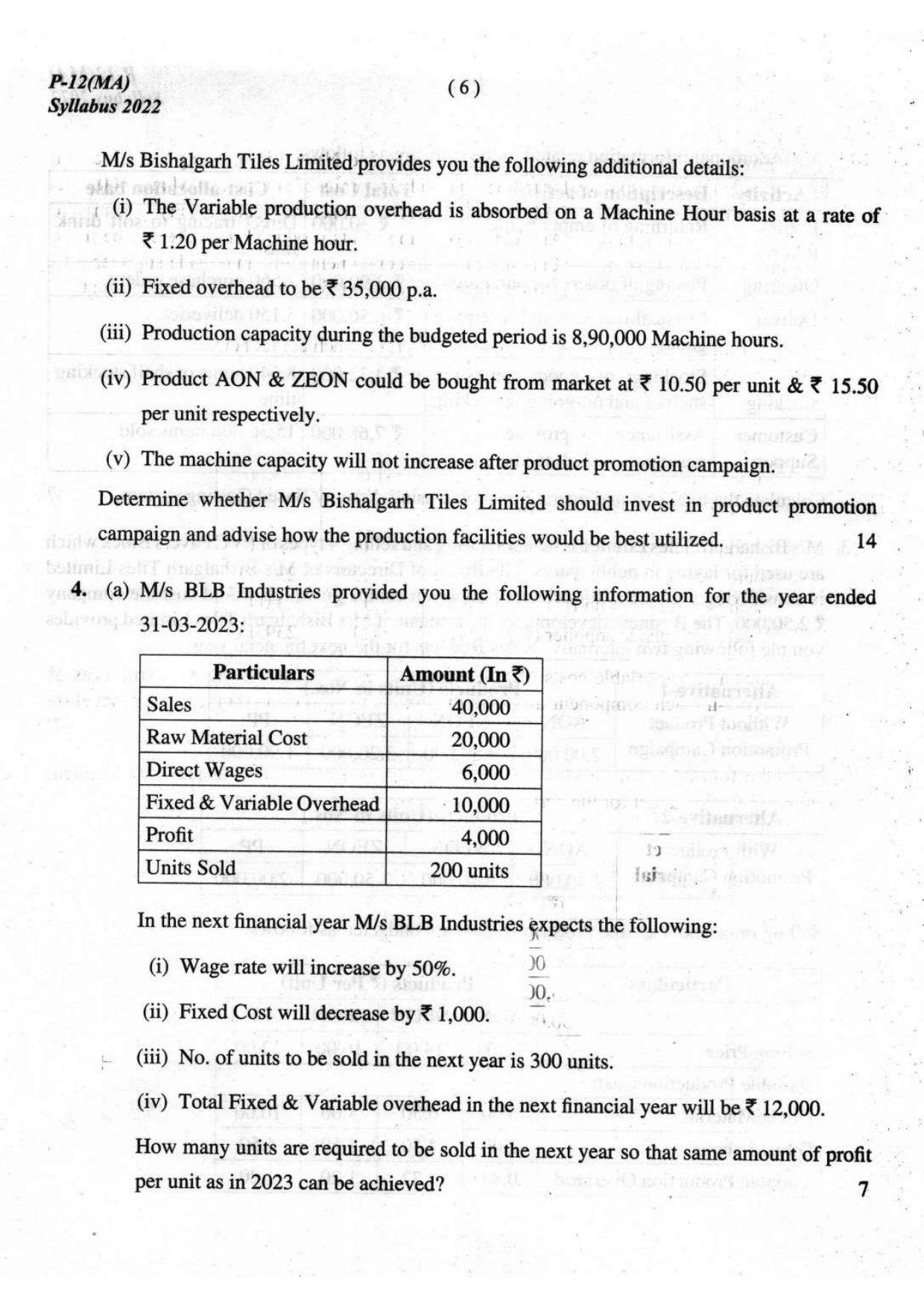 ICMAI Intermediate December 2023 Question Paper - Management Accounting - Page 6