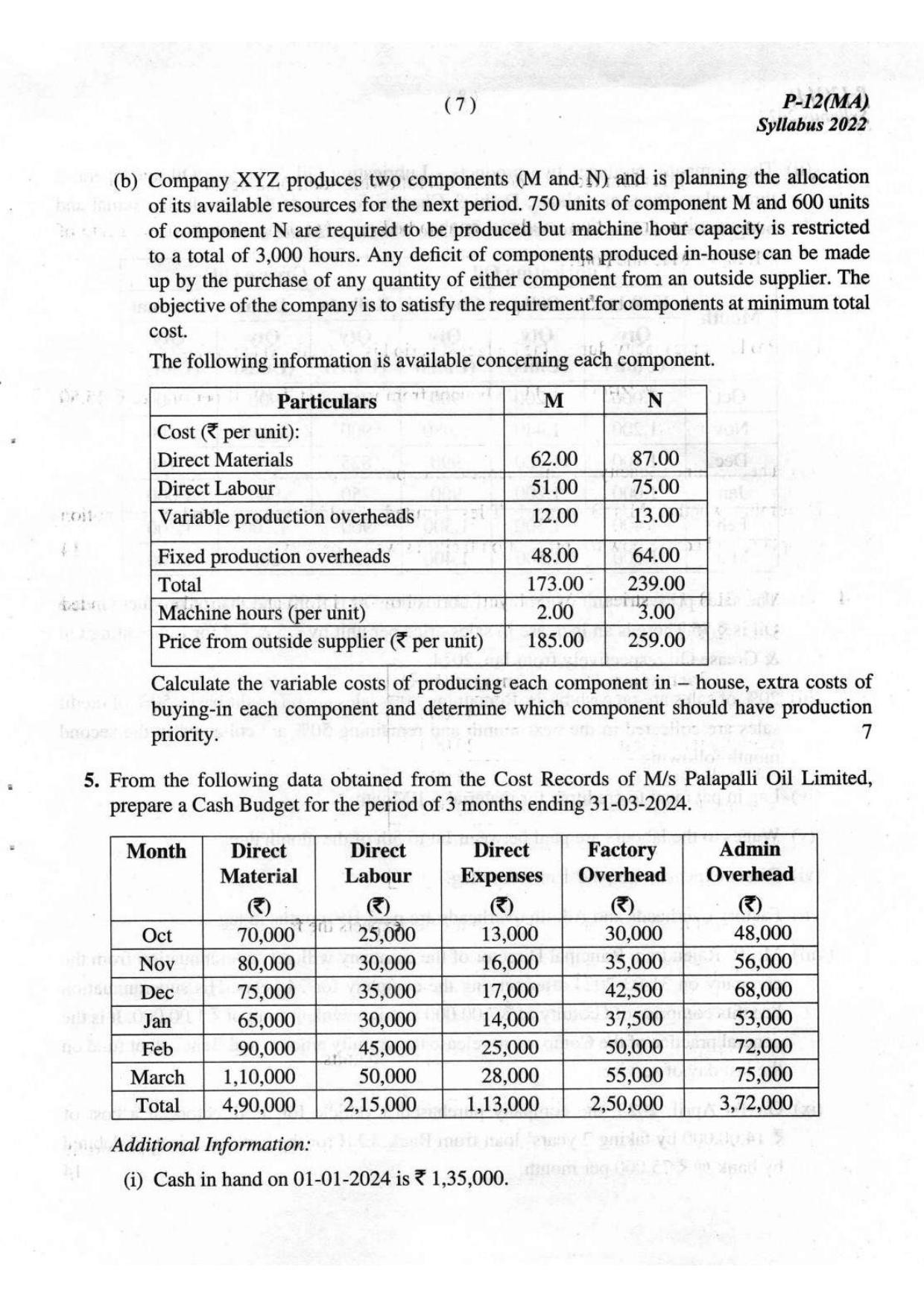 ICMAI Intermediate December 2023 Question Paper - Management Accounting - Page 7